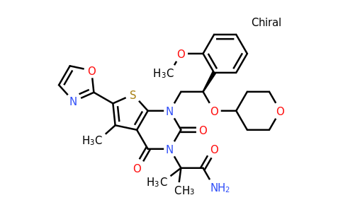 CAS 1434639-57-2 | 2-{1-[(2R)-2-(2-methoxyphenyl)-2-(oxan-4-yloxy)ethyl]-5-methyl-6-(1,3-oxazol-2-yl)-2,4-dioxo-1H,2H,3H,4H-thieno[2,3-d]pyrimidin-3-yl}-2-methylpropanamide