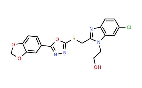 CAS 791105-69-6 | 2-[2-({[5-(1,3-dioxaindan-5-yl)-1,3,4-oxadiazol-2-yl]sulfanyl}methyl)-6-chloro-1H-1,3-benzodiazol-1-yl]ethan-1-ol