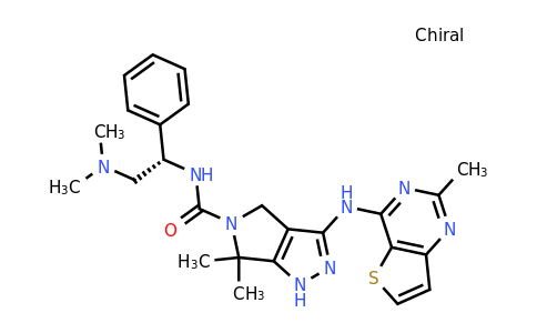 CAS 898044-15-0 | N-[(1S)-2-(dimethylamino)-1-phenylethyl]-6,6-dimethyl-3-({2-methylthieno[3,2-d]pyrimidin-4-yl}amino)-1H,4H,5H,6H-pyrrolo[3,4-c]pyrazole-5-carboxamide